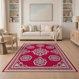 Red Traditional Persian Rug with White Floral Motifs