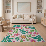 Playful Cartoon Jungle Animals Pink Area Rug