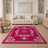 Elegant Red Persian Area Rug with White Floral Motifs
