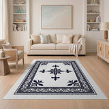 Ornate Navy Fleur-de-Lis Medallion Area Rug