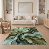 Fluid Green Ink Flow Abstract Area Rug