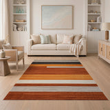 Modern Horizontal Stripe Area Rug in Rust Orange Gray