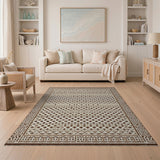 Distressed Beige Geometric Lattice Area Rug