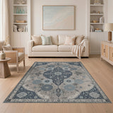 Blue Persian Floral Medallion Area Rug