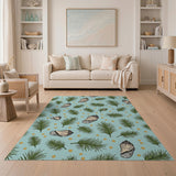 Teal Fern Seashell Golden Dots Coastal Rug
