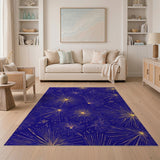 Golden Starburst Navy Blue Area Rug