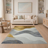 Gold Metallic Wave Abstract Area Rug