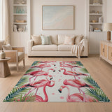 Vibrant Pink Flamingo Palm Coastal Area Rug