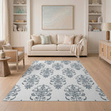 Floral Vintage Elegant Grey Damask Floral Area Rug