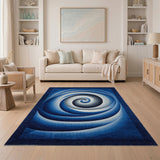 Blue and Teal Hypnotic Blue Spiral Abstract Area Rug