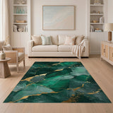 Emerald Green Gold Vein Abstract Abstract Area Area Rug