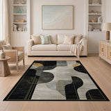 Modern Black Gold Geometric Abstract Area Rug