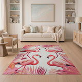 Pink Flamingo Palm Leaf Pink Area Rug