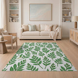 Floral Vintage Green Vibrant Green Leaves Pattern Area Rug