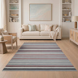 Modern Grey Striped Area Rug with Red Accents