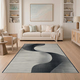 Modern Black White Abstract Wave Rug