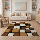 Geometric Brown Tan Drawer Boxes Area Rug