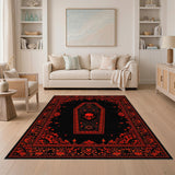 Red Floral Skull Coffin Area Rug