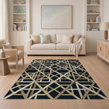 Gold Geometric Frame Area Rug