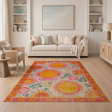 Orange Sunburst Floral Area Rug
