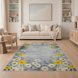 Yellow Daisy Floral Grey Area Rug