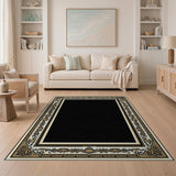 Ornate Gold Border Black Area Rug
