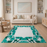 Teal Geometric Mosaic Border Rug