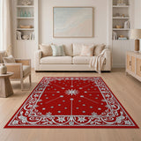 Ornate Snowflake Floral Red Area Rug