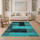 Teal and Black Geometric Block Area Rug