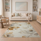 Beige and Neutral Ivory Peony Floral Area Rug
