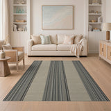 Beige Black Striped Textured Area Rug