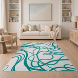 Teal Wavy Swirl Abstract Area Rug