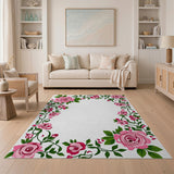 Pink Rose Vine Border Area Rug