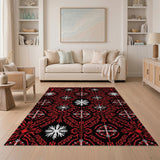Bold Red Tribal Starburst Rug on Black
