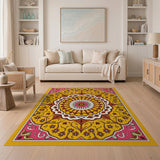 Vibrant Pink Yellow Mandala Persian Rug
