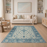 Blue and Teal Blue Teal Traditional Persian Floral Rug