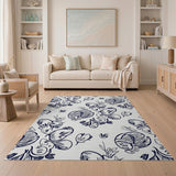 Navy Whimsical Floral Sketch Area Rug