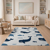 Playful Navy Whale Fish Ocean Rug