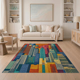 Bold Geometric NYC Skyline Area Rug