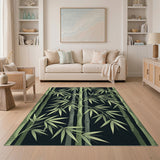 ODIKA Washable Bamboo Forest Green Area Rug - Low Pile Non-Slip Botanical Rug for Living Room