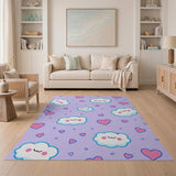 Kawaii Smiley Clouds Hearts Purple Area Rug