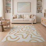 Wavy Beige Squiggle Abstract Area Rug