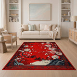 Red Plum Blossom Chinese Landscape Area Rug
