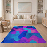 Vibrant Wavy Abstract Area Rug in Blue Pink Teal