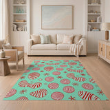 Teal Red Striped Organic Shapes Area Rug