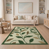 Vintage Green Leaf Pattern Area Rug
