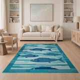 Teal Blue Swimming Fish Area Rug