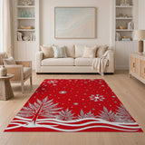 Festive Red Snowflake Pine Tree Area Rug