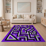 Purple Purple Geometric Maze Area Rug