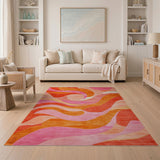 ODIKA Pink & Orange Abstract Wavy Washable Area Rug - Low Pile Non-Slip